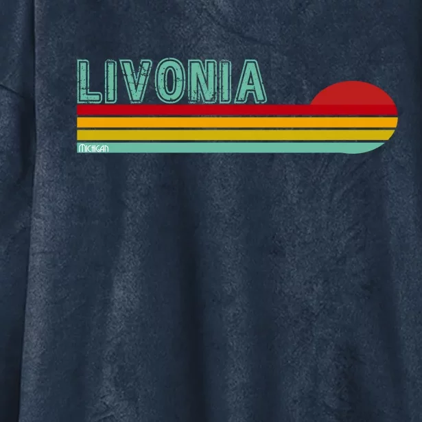 Livonia Michigan Retro Sunset Logo Hooded Wearable Blanket