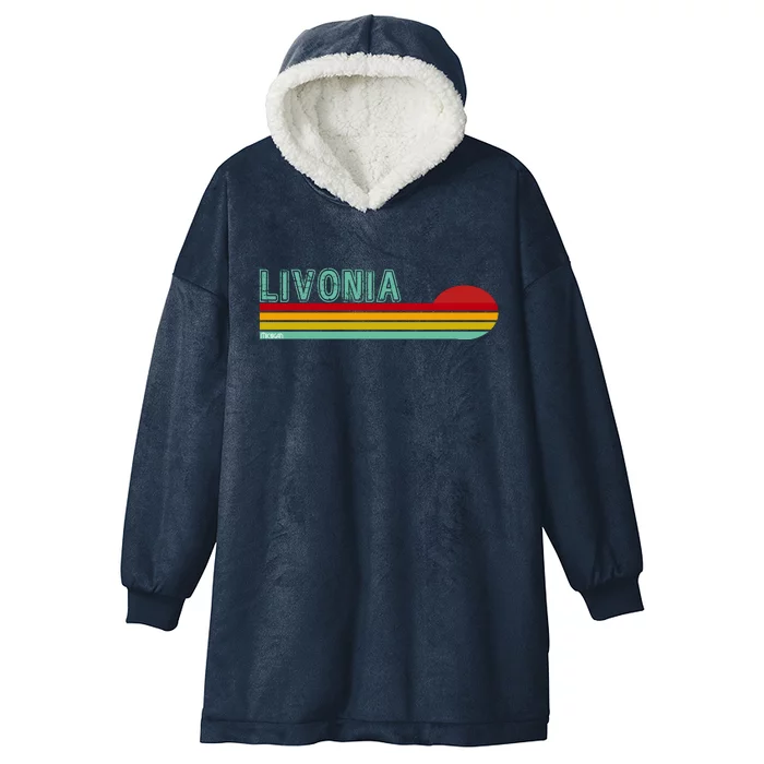 Livonia Michigan Retro Sunset Logo Hooded Wearable Blanket