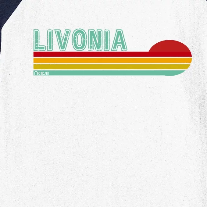 Livonia Michigan Retro Sunset Logo Baseball Sleeve Shirt