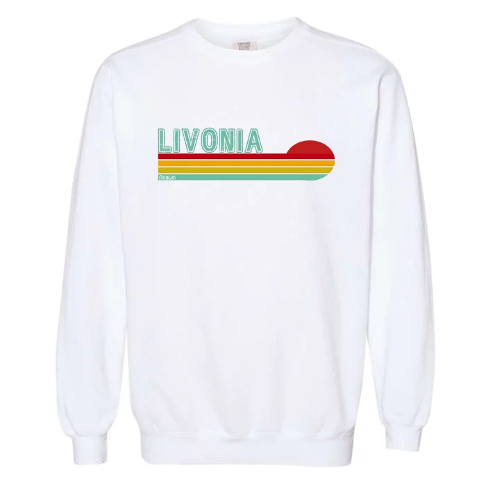 Livonia Michigan Retro Sunset Logo Garment-Dyed Sweatshirt