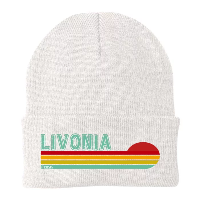 Livonia Michigan Retro Sunset Logo Knit Cap Winter Beanie