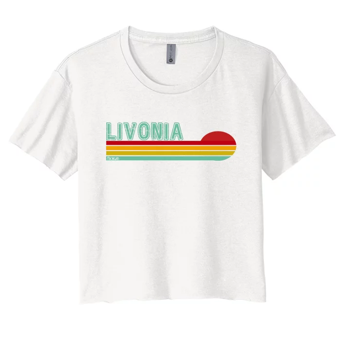 Livonia Michigan Retro Sunset Logo Women's Crop Top Tee