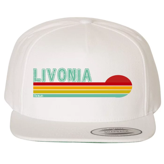 Livonia Michigan Retro Sunset Logo Wool Snapback Cap