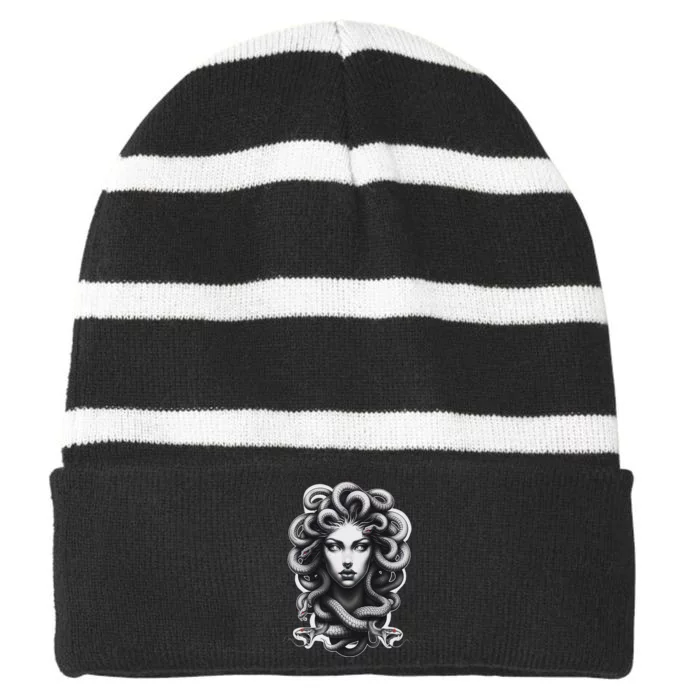 Lilith Medusa Serpent Cobra Snake Greek Mythology Striped Beanie with Solid Band