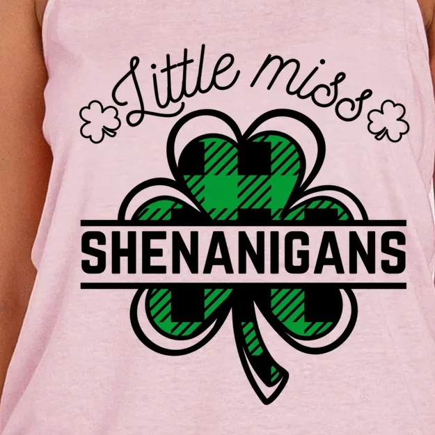 Little Miss Shenanigans Patrick's Day Leopard Shamrock Irish Funny Gift Women's Knotted Racerback Tank