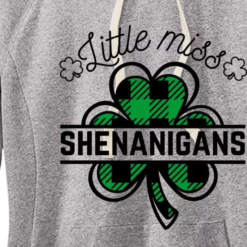 Little Miss Shenanigans Patrick's Day Leopard Shamrock Irish Funny Gift Women's Fleece Hoodie