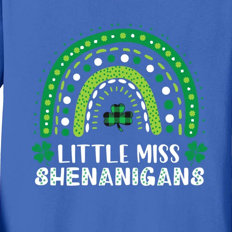 Little Miss Shenanigans Rainbow Plaid St Patrick's Day Gift Kids Long Sleeve Shirt