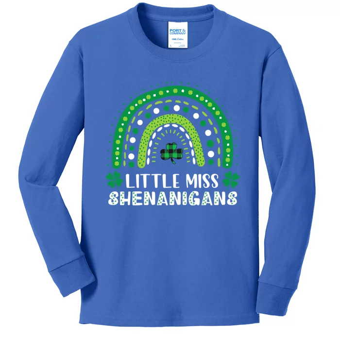 Little Miss Shenanigans Rainbow Plaid St Patrick's Day Gift Kids Long Sleeve Shirt