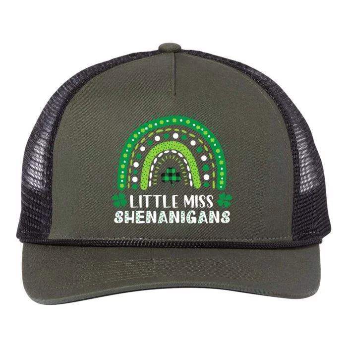 Little Miss Shenanigans Rainbow Plaid St Patrick's Day Gift Retro Rope Trucker Hat Cap