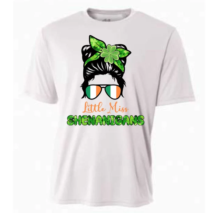 Little Miss Shenanigans Hair Bun St Patrick's Day Cooling Performance Crew T-Shirt