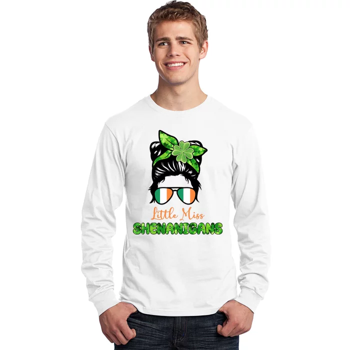 Little Miss Shenanigans Hair Bun St Patrick's Day Long Sleeve Shirt