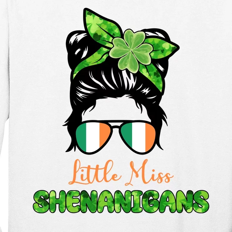 Little Miss Shenanigans Hair Bun St Patrick's Day Long Sleeve Shirt