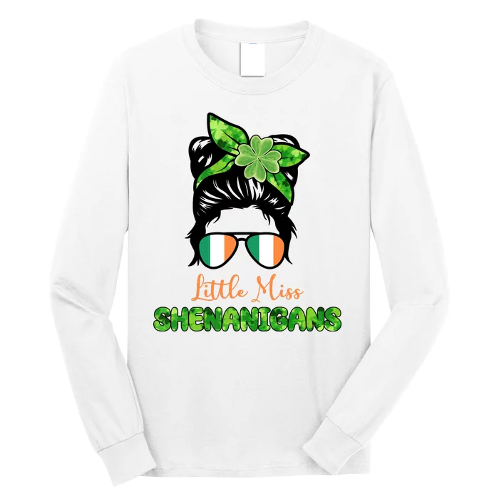 Little Miss Shenanigans Hair Bun St Patrick's Day Long Sleeve Shirt