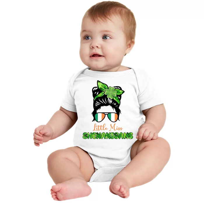 Little Miss Shenanigans Hair Bun St Patrick's Day Baby Bodysuit