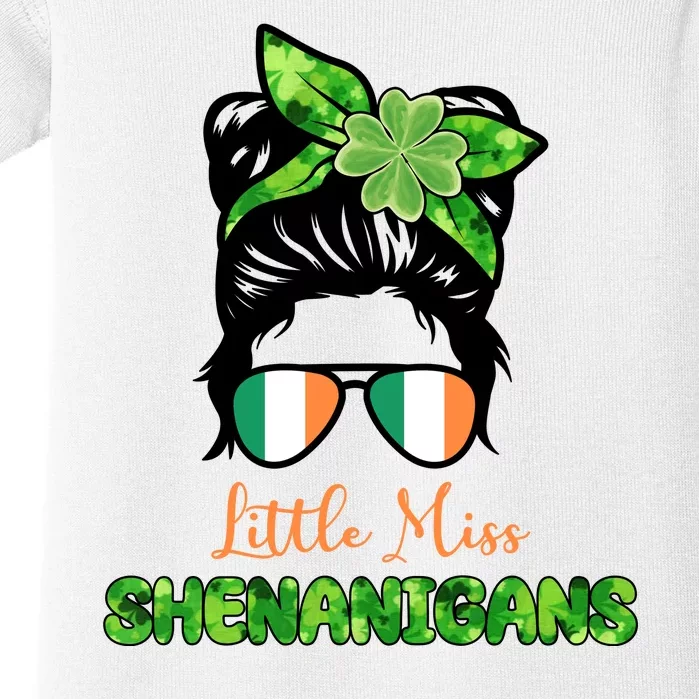 Little Miss Shenanigans Hair Bun St Patrick's Day Baby Bodysuit