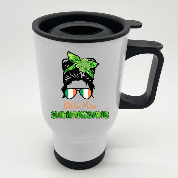 Little Miss Shenanigans Hair Bun St Patrick's Day Front & Back Stainless Steel Travel Mug