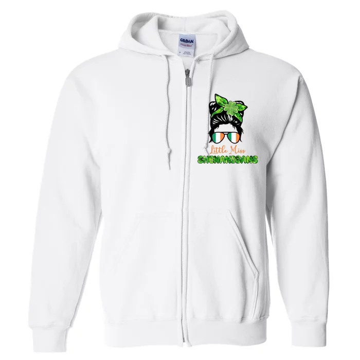 Little Miss Shenanigans Hair Bun St Patrick's Day Full Zip Hoodie