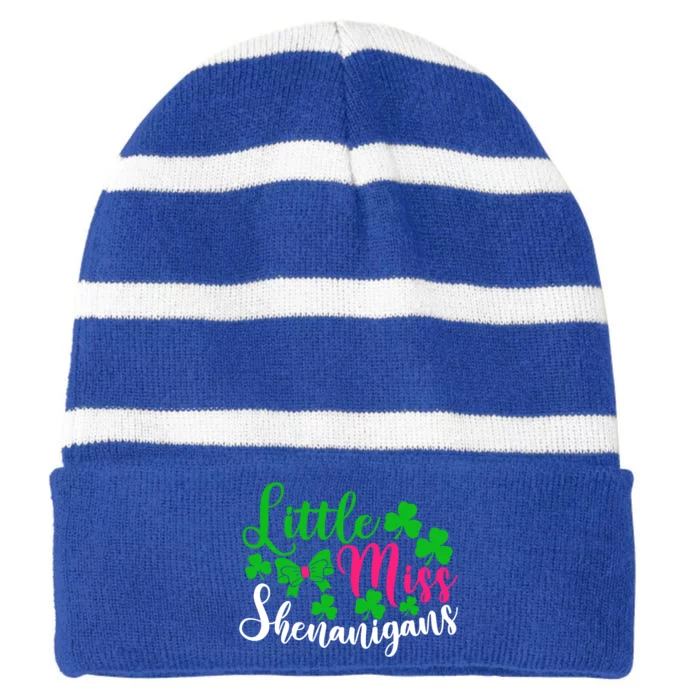 Little Miss Shenanigans Great Gift Funny St Patricks Day Shamrock Gift Striped Beanie with Solid Band