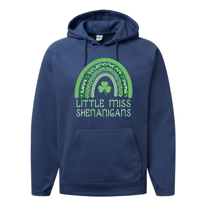 Little Miss Shenanigans St Patrick's Day Clover Rainbow Gift Performance Fleece Hoodie