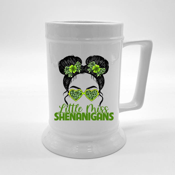 Little Miss Shenanigans Irish Leopard Messy Bun Sunglasses Gift Front & Back Beer Stein