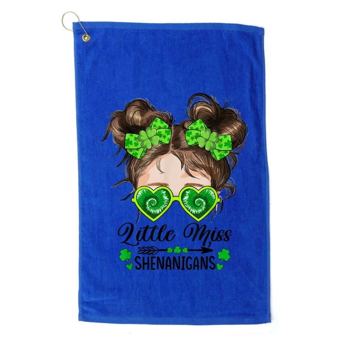 Little Miss Shenanigans St Patricks Day Messy Bun Tie Dye Platinum Collection Golf Towel