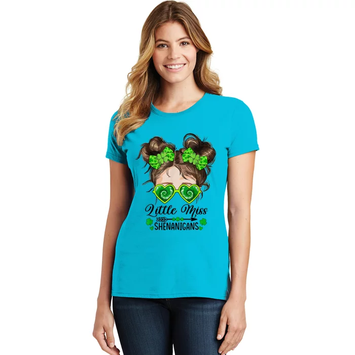 Little Miss Shenanigans St Patricks Day Messy Bun Tie Dye Women's T-Shirt