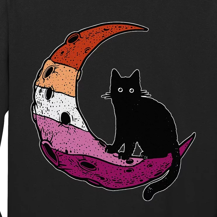 Lesbian Moon Space Cat Pride Flag LGBT Subtle Gay Sapphic Long Sleeve Shirt