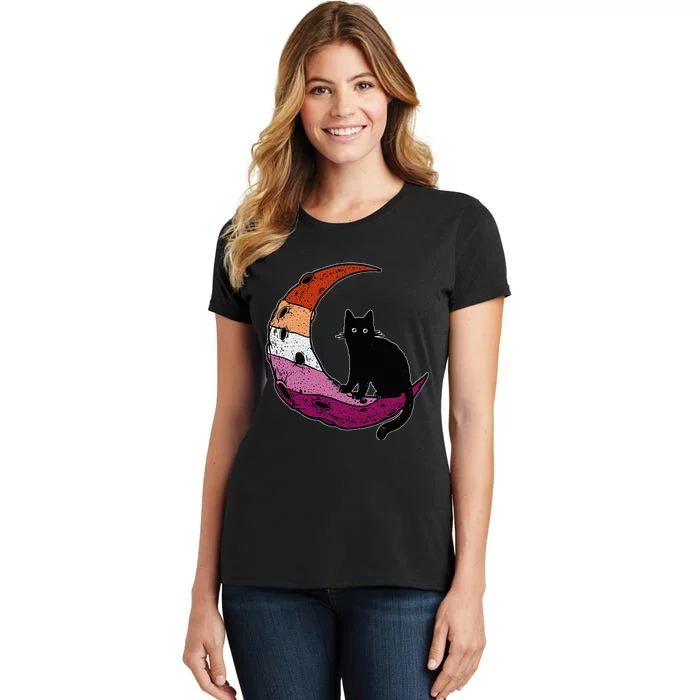 Lesbian Moon Space Cat Pride Flag LGBT Subtle Gay Sapphic Women's T-Shirt