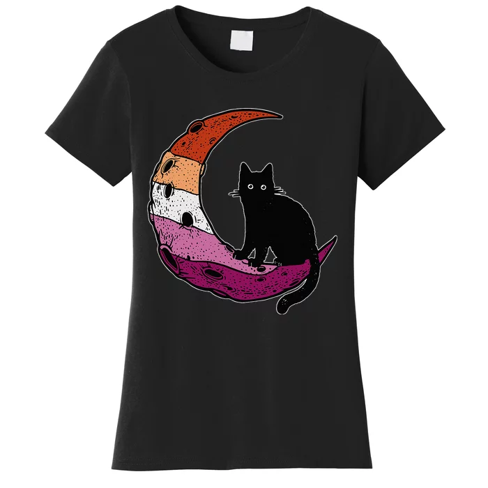 Lesbian Moon Space Cat Pride Flag LGBT Subtle Gay Sapphic Women's T-Shirt