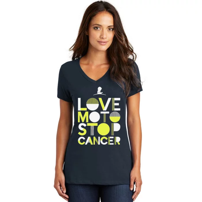 Love Moto Stop Cancer Women's V-Neck T-Shirt