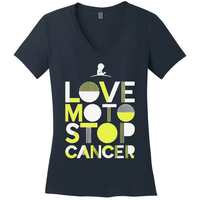 Love Moto Stop Cancer Women's V-Neck T-Shirt