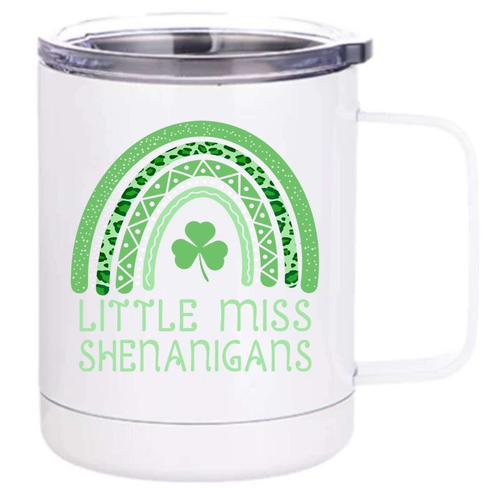 Little Miss Shenanigans St Patrick's Day Clover Rainbow Gift Front & Back 12oz Stainless Steel Tumbler Cup