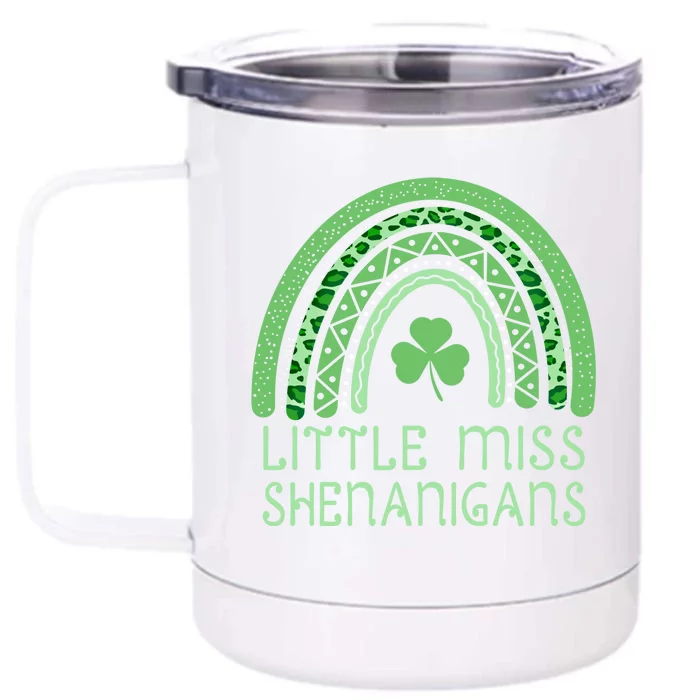 Little Miss Shenanigans St Patrick's Day Clover Rainbow Gift Front & Back 12oz Stainless Steel Tumbler Cup