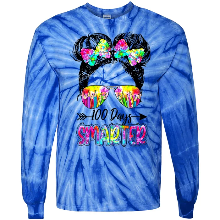 Little Miss Smarter 100 Days Of School Teacher Student Gift Tie-Dye Long Sleeve Shirt