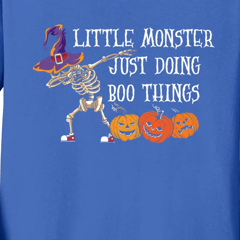 Little Monster Skeleton Halloween Trick Or Treat Pumpkin Gift Kids Long Sleeve Shirt