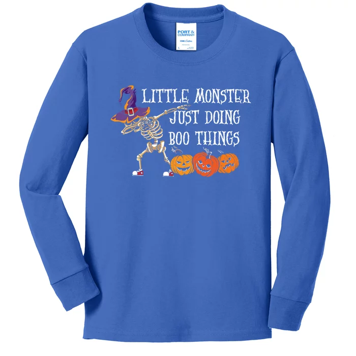 Little Monster Skeleton Halloween Trick Or Treat Pumpkin Gift Kids Long Sleeve Shirt