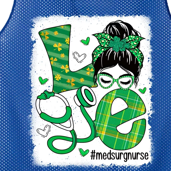 Love Med Surg Nurse Life Bleached Messy Bun Irish Nurse Gift Mesh Reversible Basketball Jersey Tank