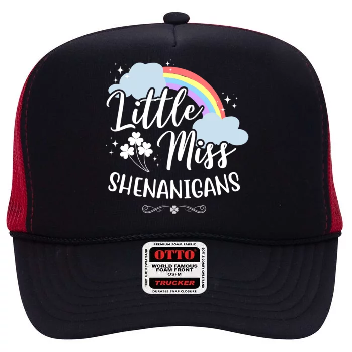 Little Miss Shenanigans St Patrick's Day Rainbow High Crown Mesh Trucker Hat