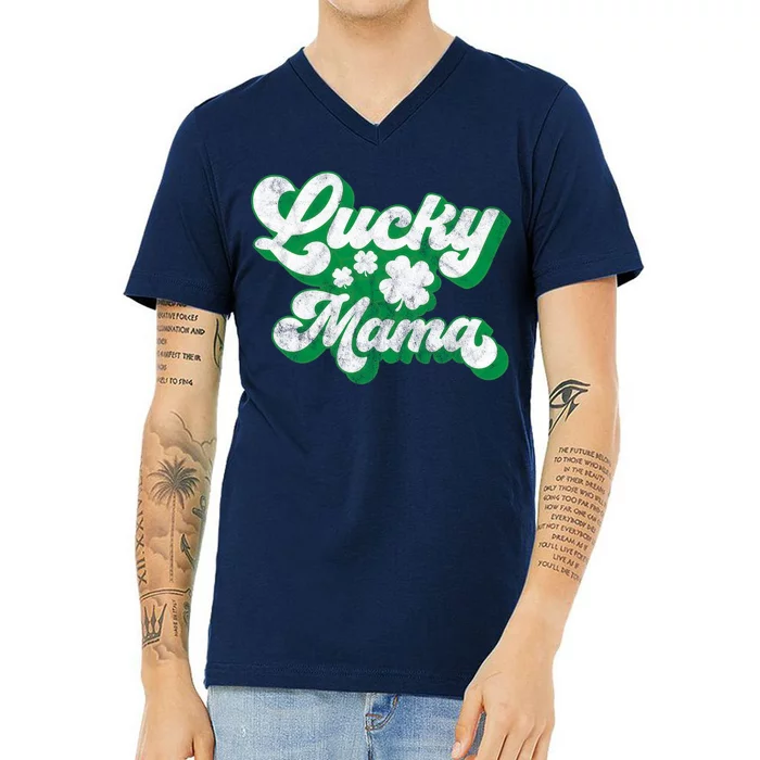 Lucky Mama St Patricks Day Gift Vintage V-Neck T-Shirt