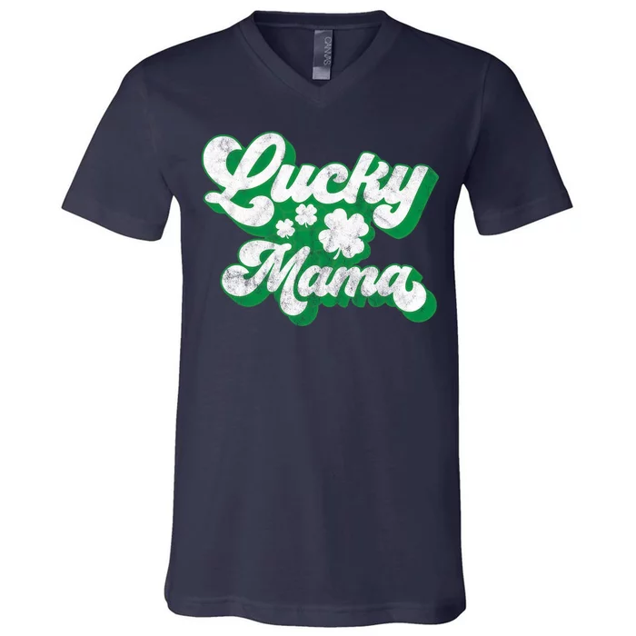 Lucky Mama St Patricks Day Gift Vintage V-Neck T-Shirt