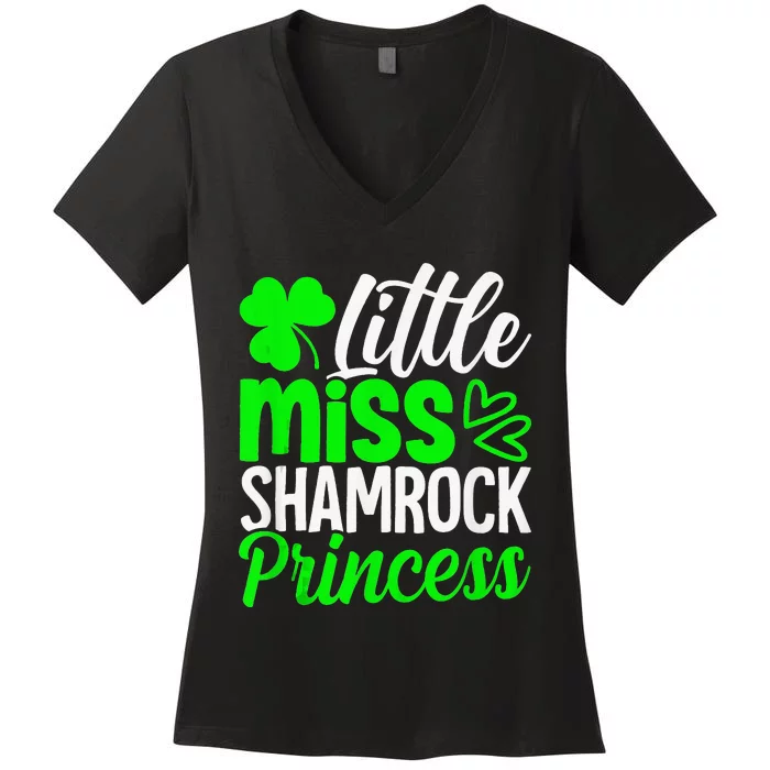 Little Miss Shamrock Princess St Patrick's Day Irish Girls Women's V-Neck T-Shirt