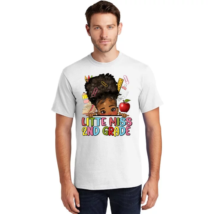 Little Miss Second Grade Back To School Messy Bun Afro Girl Tall T-Shirt