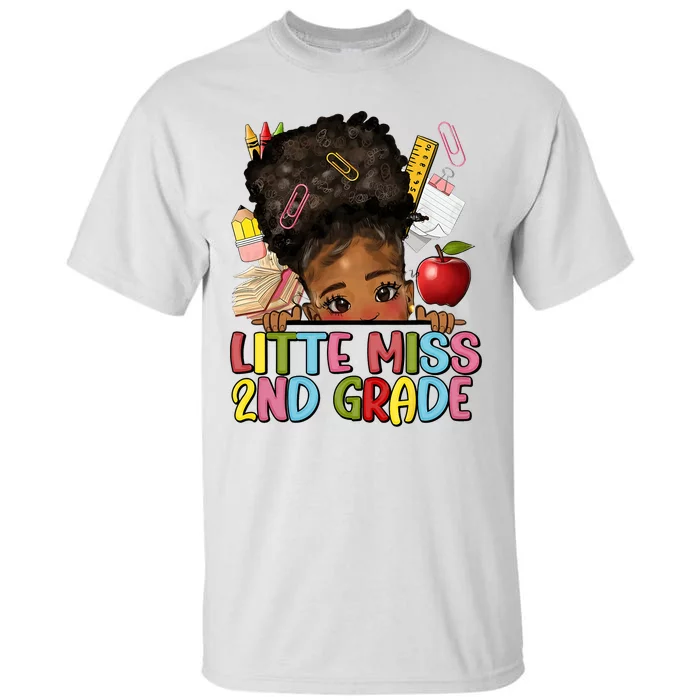 Little Miss Second Grade Back To School Messy Bun Afro Girl Tall T-Shirt