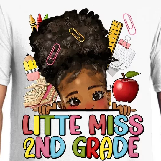 Little Miss Second Grade Back To School Messy Bun Afro Girl Pajama Set