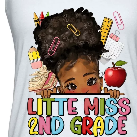 Little Miss Second Grade Back To School Messy Bun Afro Girl Ladies Essential Flowy Tank