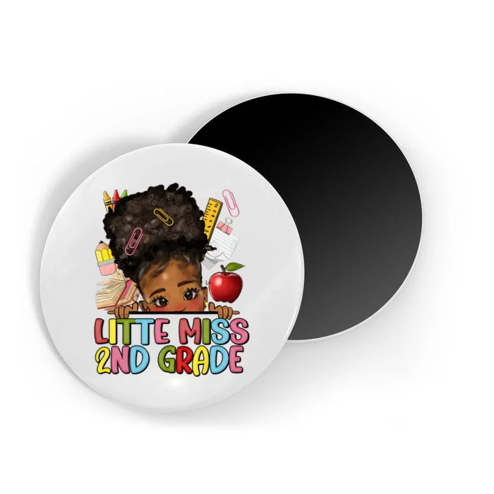 Little Miss Second Grade Back To School Messy Bun Afro Girl Magnet