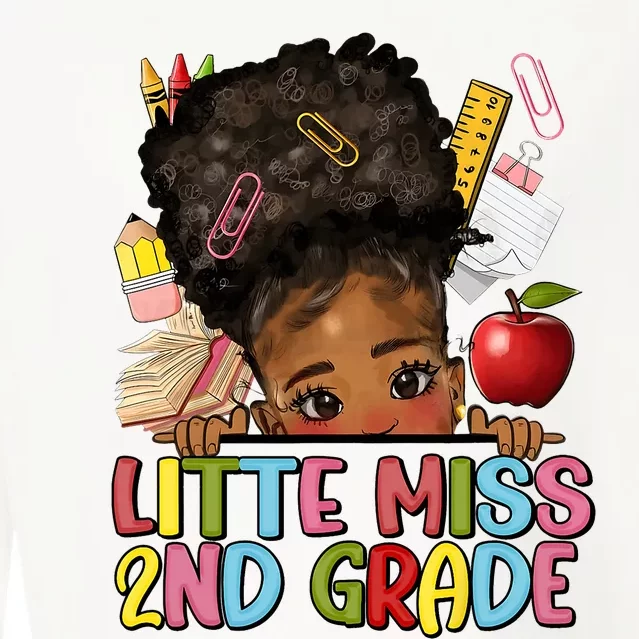 Little Miss Second Grade Back To School Messy Bun Afro Girl Cropped Pullover Crew