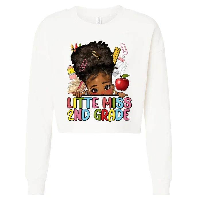 Little Miss Second Grade Back To School Messy Bun Afro Girl Cropped Pullover Crew