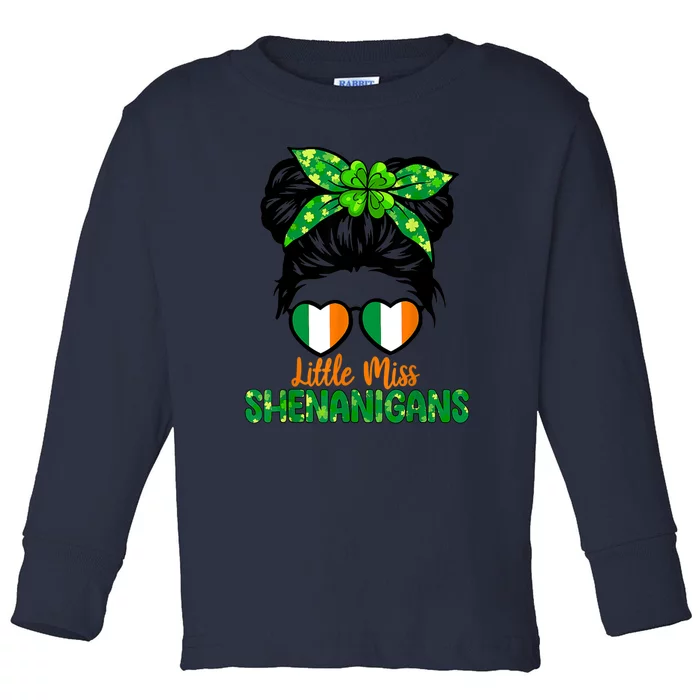 Little Miss Shenanigans St Patricks Day Toddler Long Sleeve Shirt