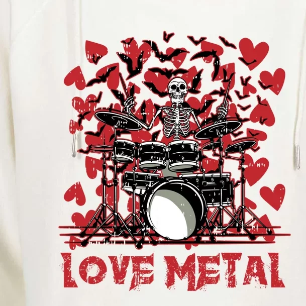 Love Metal Skeleton Drummer Valentines Day Rock N Roll Drums Gift Womens Funnel Neck Pullover Hood